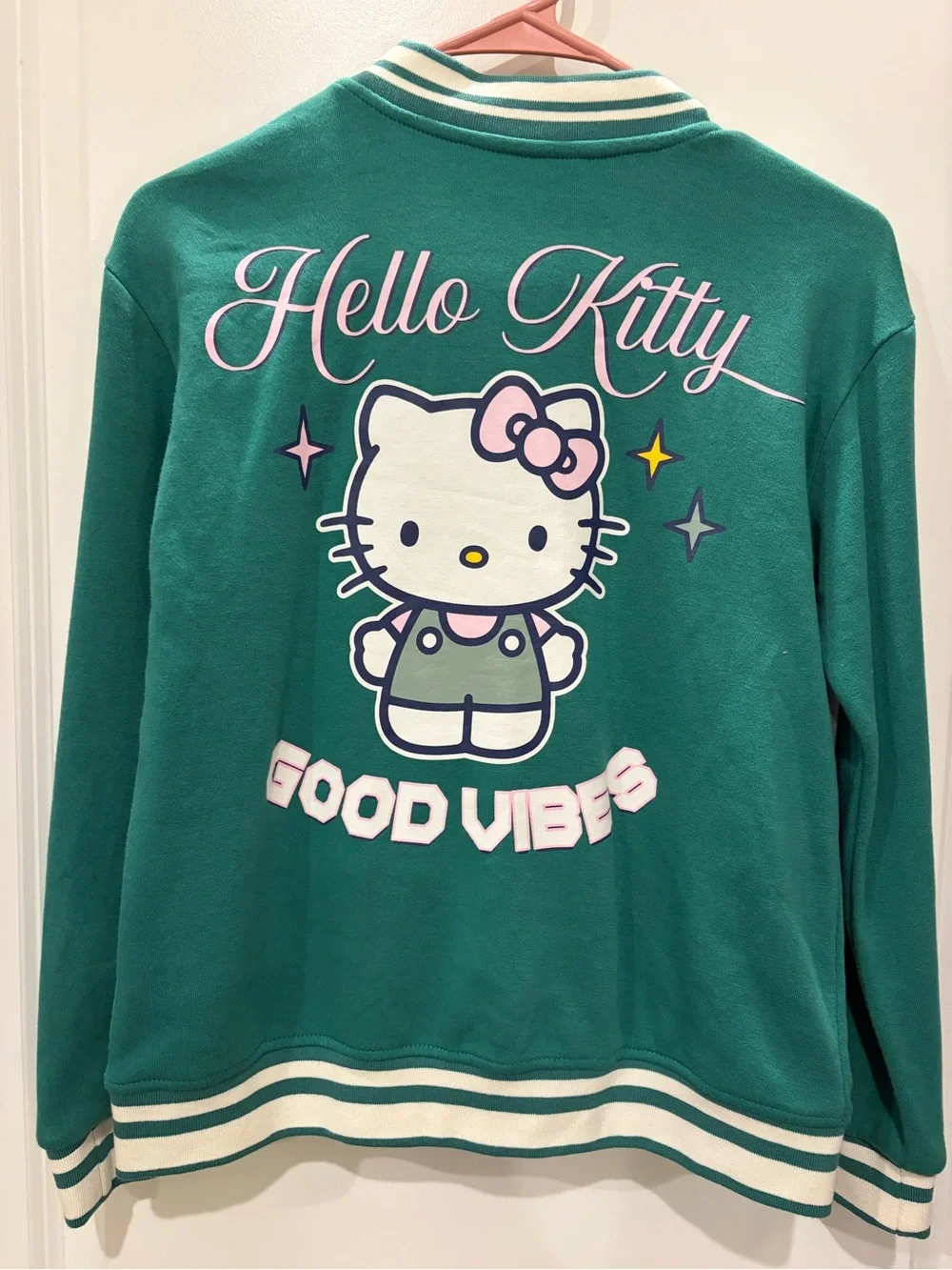 Hello Kitty Green Varsity Jacket with White Trim